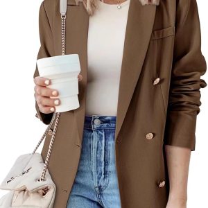 Dokotoo Womens Double Breasted Blazer Jackets Casual Blazers Open Front Long Sleeve Lapel Collar Work Office Jackets Blazer