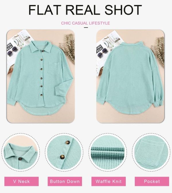 Dokotoo Womens Waffle Knit Shacket Jacket Casual Long Sleeve Button Down Shirts Dressy Blouses Tops - Image 9