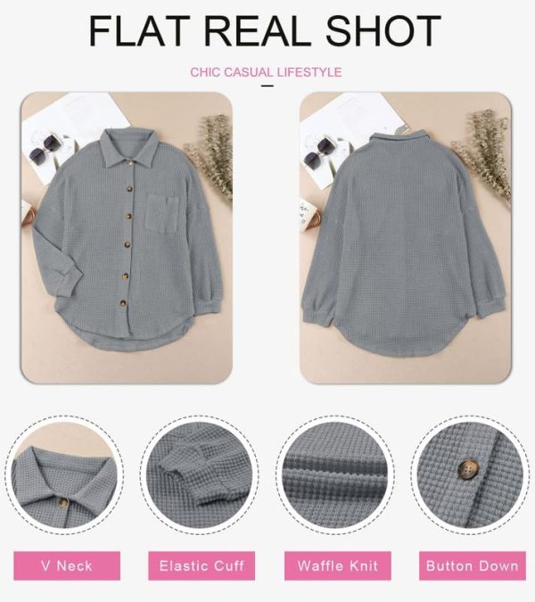 Dokotoo Womens Waffle Knit Shacket Jacket Casual Long Sleeve Button Down Shirts Dressy Blouses Tops - Image 21