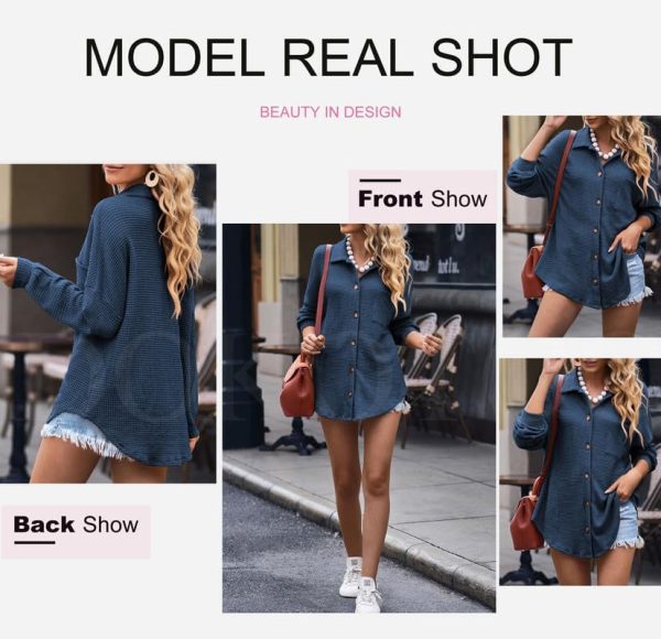 Dokotoo Womens Waffle Knit Shacket Jacket Casual Long Sleeve Button Down Shirts Dressy Blouses Tops - Image 25