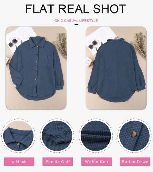 Dokotoo Womens Waffle Knit Shacket Jacket Casual Long Sleeve Button Down Shirts Dressy Blouses Tops - Image 26