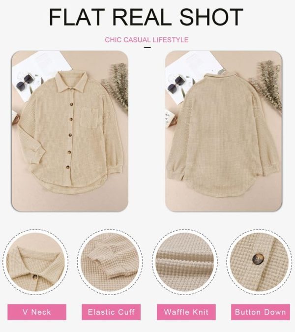 Dokotoo Womens Waffle Knit Shacket Jacket Casual Long Sleeve Button Down Shirts Dressy Blouses Tops - Image 31