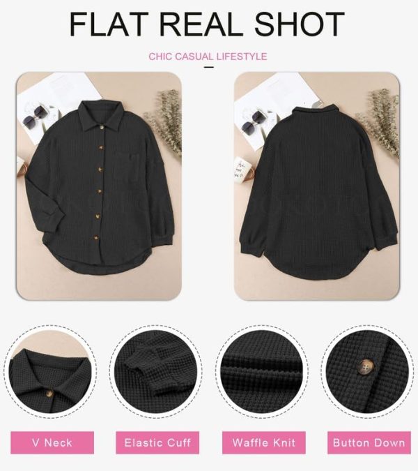 Dokotoo Womens Waffle Knit Shacket Jacket Casual Long Sleeve Button Down Shirts Dressy Blouses Tops - Image 36