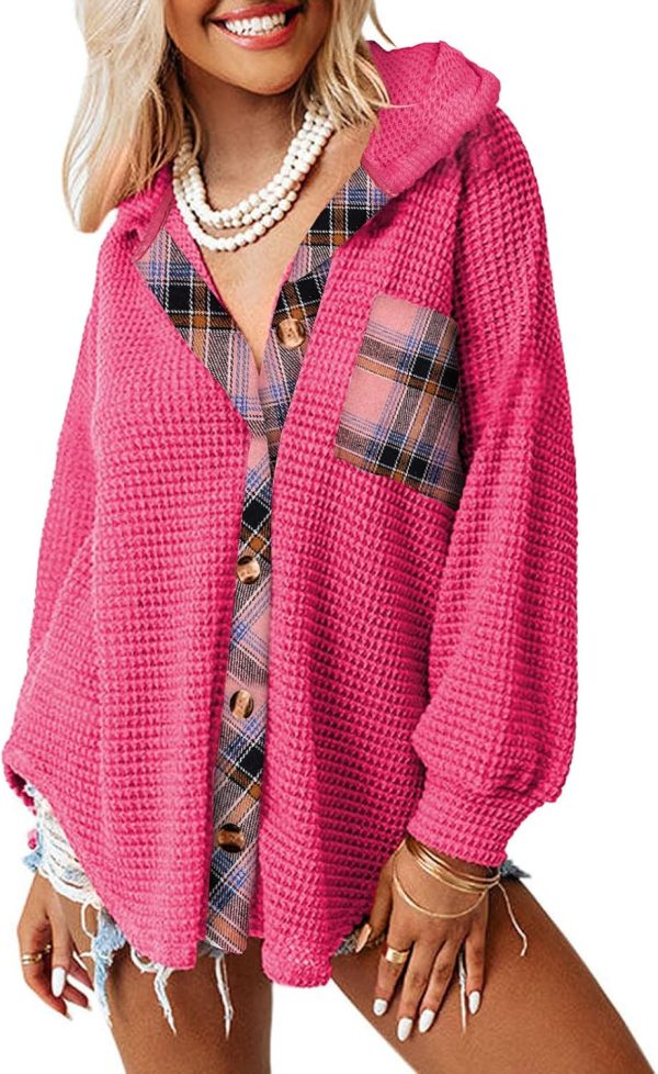 Dokotoo Womens Waffle Knit Shacket Jacket Casual Long Sleeve Button Down Shirts Dressy Blouses Tops - Image 39