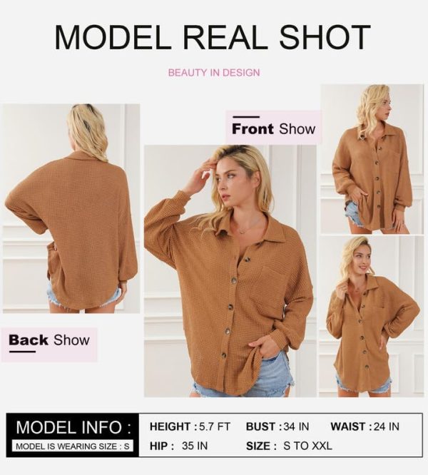 Dokotoo Womens Waffle Knit Shacket Jacket Casual Long Sleeve Button Down Shirts Dressy Blouses Tops - Image 45