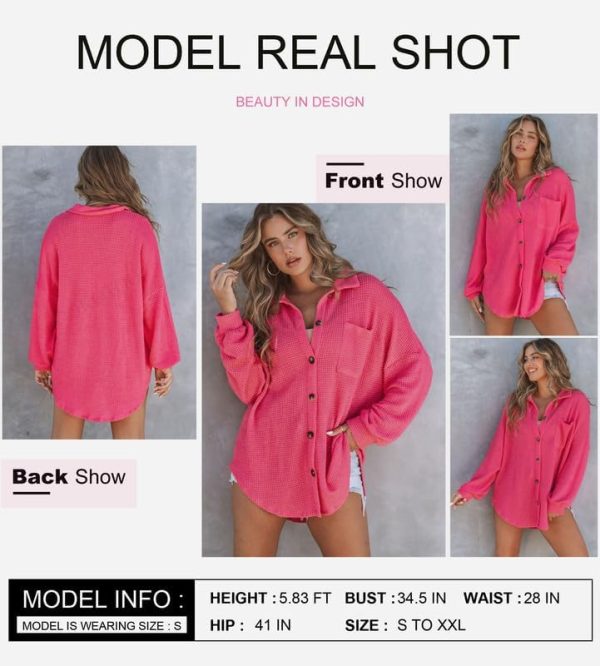 Dokotoo Womens Waffle Knit Shacket Jacket Casual Long Sleeve Button Down Shirts Dressy Blouses Tops - Image 50