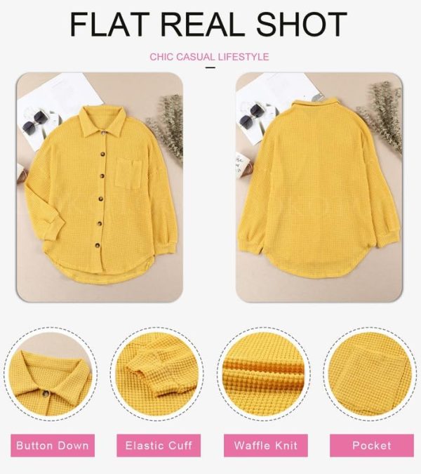 Dokotoo Womens Waffle Knit Shacket Jacket Casual Long Sleeve Button Down Shirts Dressy Blouses Tops - Image 61