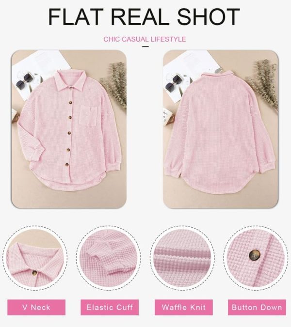 Dokotoo Womens Waffle Knit Shacket Jacket Casual Long Sleeve Button Down Shirts Dressy Blouses Tops - Image 66