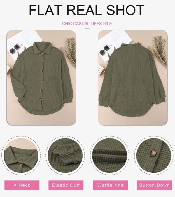 Dokotoo Womens Waffle Knit Shacket Jacket Casual Long Sleeve Button Down Shirts Dressy Blouses Tops - Image 72