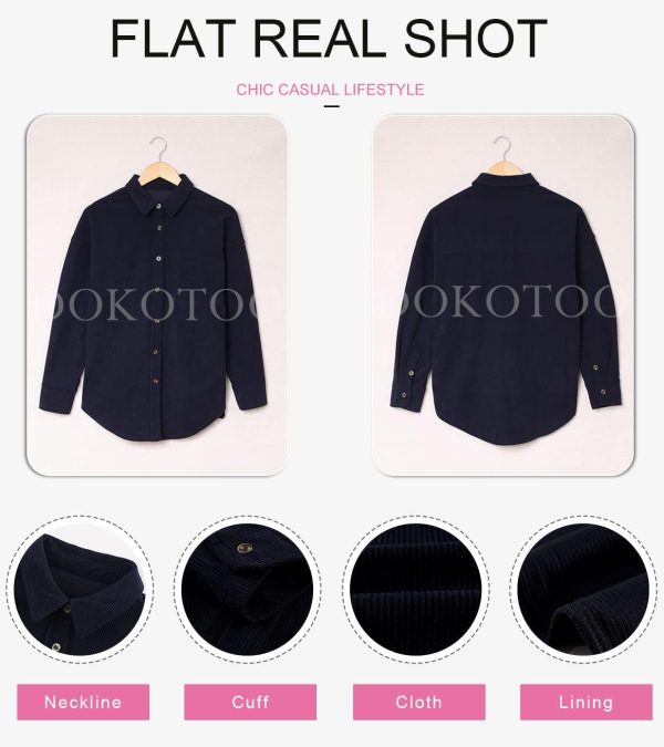 Dokotoo Womens Corduroy Button Down Shirts Boyfriend Long Sleeve Oversized Blouses Tops - Image 31