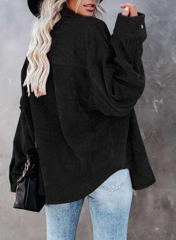 Dokotoo Womens Corduroy Button Down Shirts Boyfriend Long Sleeve Oversized Blouses Tops - Image 33