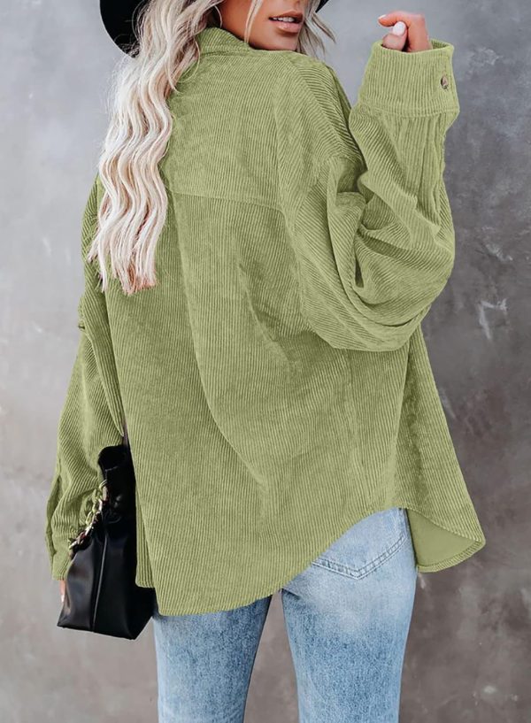 Dokotoo Womens Corduroy Button Down Shirts Boyfriend Long Sleeve Oversized Blouses Tops - Image 47