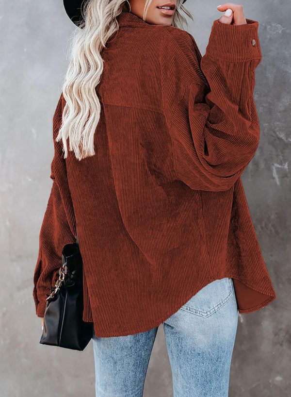 Dokotoo Womens Corduroy Button Down Shirts Boyfriend Long Sleeve Oversized Blouses Tops - Image 66