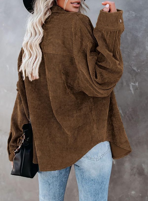 Dokotoo Womens Corduroy Button Down Shirts Boyfriend Long Sleeve Oversized Blouses Tops - Image 74