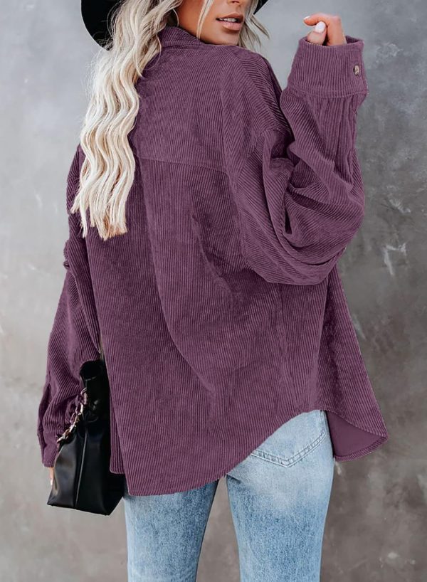 Dokotoo Womens Corduroy Button Down Shirts Boyfriend Long Sleeve Oversized Blouses Tops - Image 79