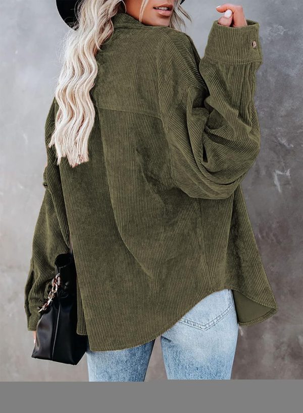 Dokotoo Womens Corduroy Button Down Shirts Boyfriend Long Sleeve Oversized Blouses Tops - Image 104