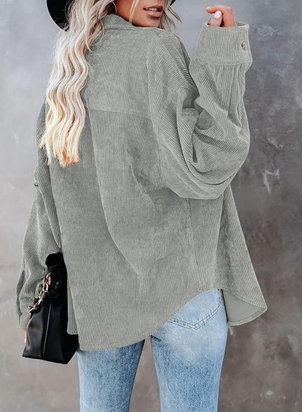Dokotoo Womens Corduroy Button Down Shirts Boyfriend Long Sleeve Oversized Blouses Tops - Image 123
