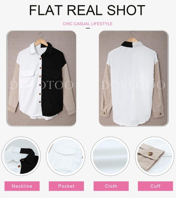 Dokotoo Womens Corduroy Button Down Shirts Boyfriend Long Sleeve Oversized Blouses Tops - Image 130
