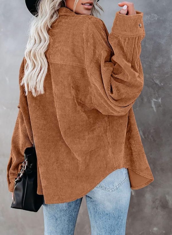 Dokotoo Womens Corduroy Button Down Shirts Boyfriend Long Sleeve Oversized Blouses Tops - Image 133