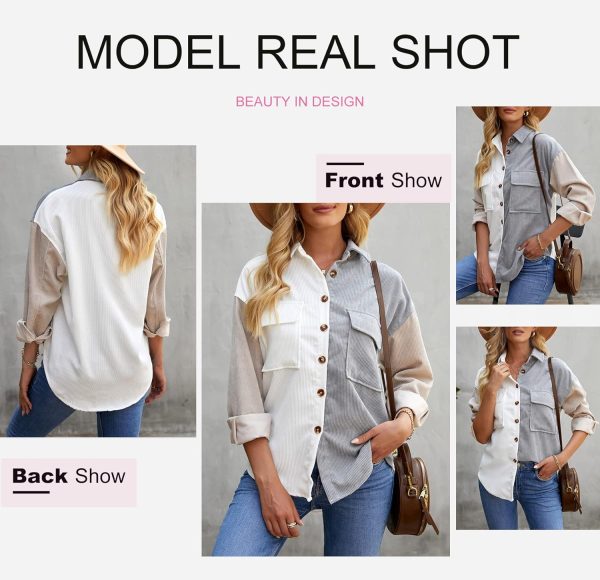 Dokotoo Womens Corduroy Button Down Shirts Boyfriend Long Sleeve Oversized Blouses Tops - Image 151