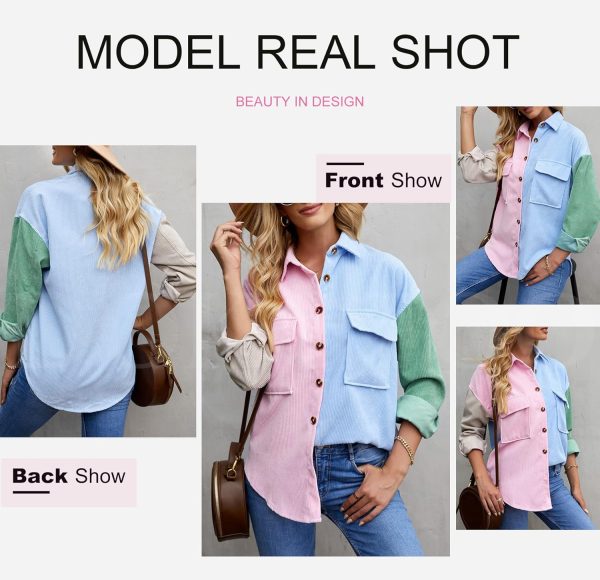Dokotoo Womens Corduroy Button Down Shirts Boyfriend Long Sleeve Oversized Blouses Tops - Image 168