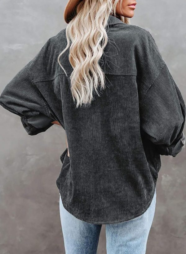 Dokotoo Womens Corduroy Button Down Shirts Boyfriend Long Sleeve Oversized Blouses Tops - Image 2