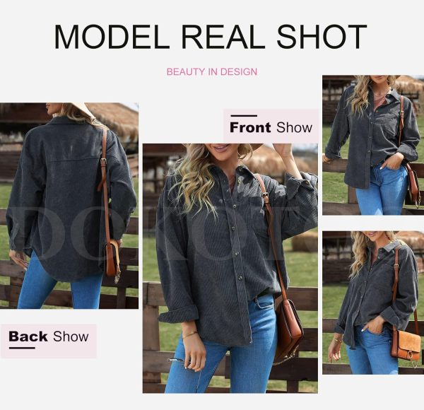 Dokotoo Womens Corduroy Button Down Shirts Boyfriend Long Sleeve Oversized Blouses Tops - Image 4