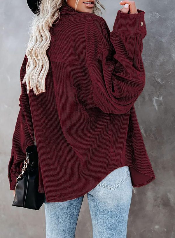 Dokotoo Womens Corduroy Button Down Shirts Boyfriend Long Sleeve Oversized Blouses Tops - Image 7