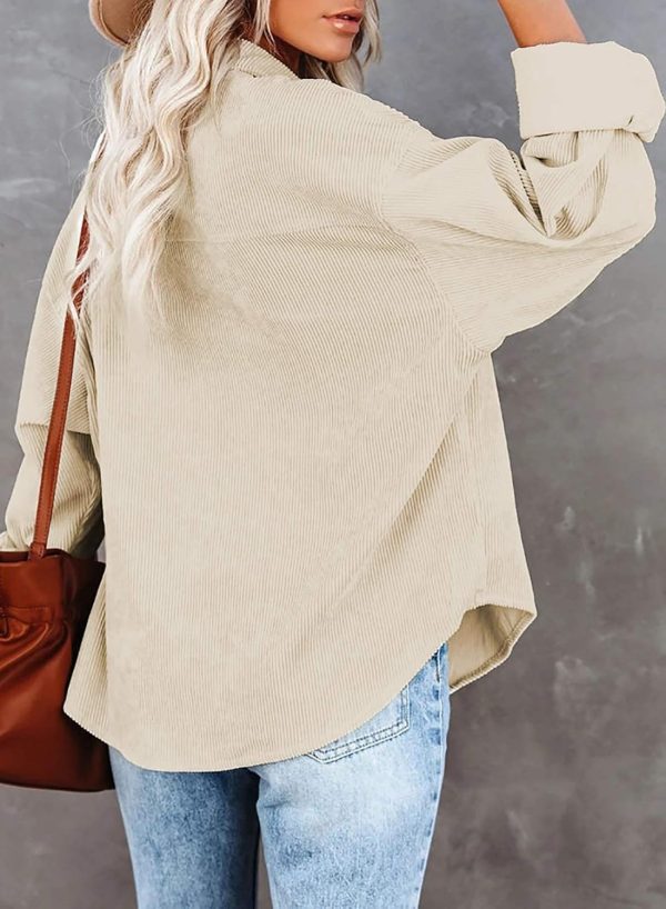 Dokotoo Womens Corduroy Button Down Shirts Boyfriend Long Sleeve Oversized Blouses Tops - Image 12