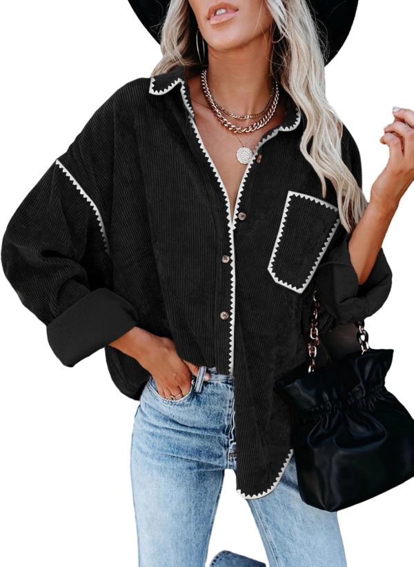 Dokotoo Womens Corduroy Button Down Shirts Boyfriend Long Sleeve Oversized Blouses Tops - Image 15