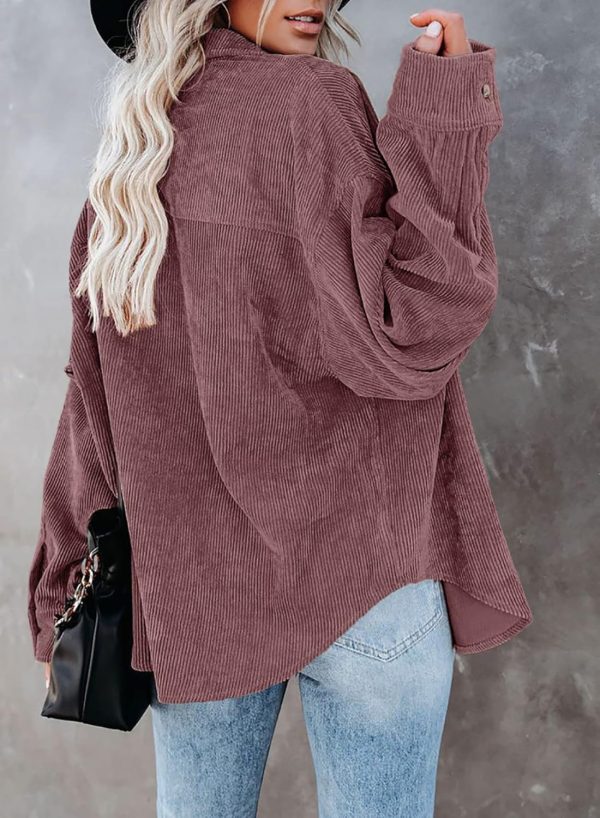 Dokotoo Womens Corduroy Button Down Shirts Boyfriend Long Sleeve Oversized Blouses Tops - Image 24