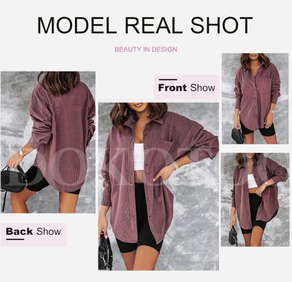 Dokotoo Womens Corduroy Button Down Shirts Boyfriend Long Sleeve Oversized Blouses Tops - Image 26