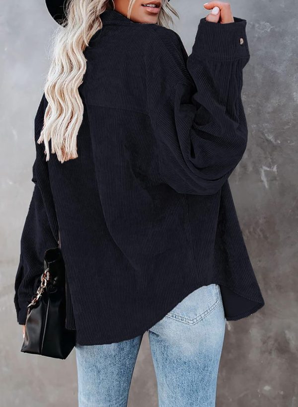 Dokotoo Womens Corduroy Button Down Shirts Boyfriend Long Sleeve Oversized Blouses Tops - Image 29