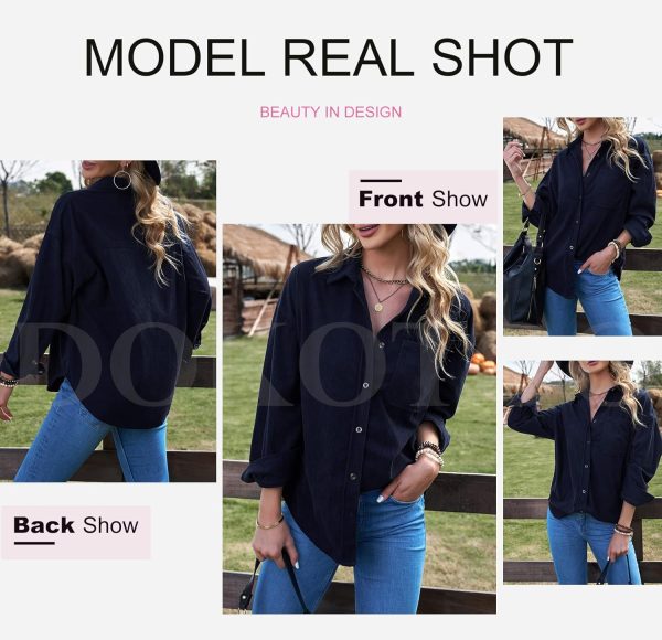 Dokotoo Womens Corduroy Button Down Shirts Boyfriend Long Sleeve Oversized Blouses Tops - Image 30