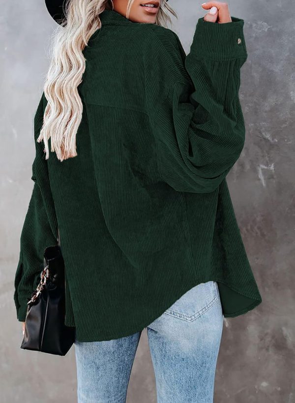 Dokotoo Womens Corduroy Button Down Shirts Boyfriend Long Sleeve Oversized Blouses Tops - Image 43