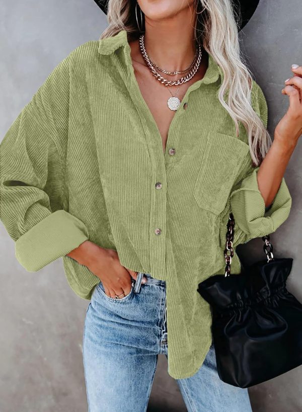 Dokotoo Womens Corduroy Button Down Shirts Boyfriend Long Sleeve Oversized Blouses Tops - Image 48