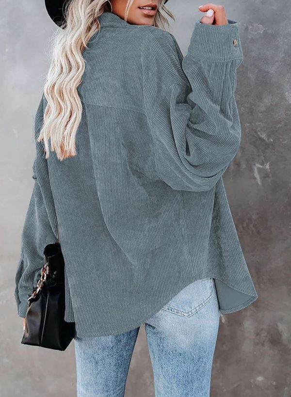 Dokotoo Womens Corduroy Button Down Shirts Boyfriend Long Sleeve Oversized Blouses Tops - Image 53