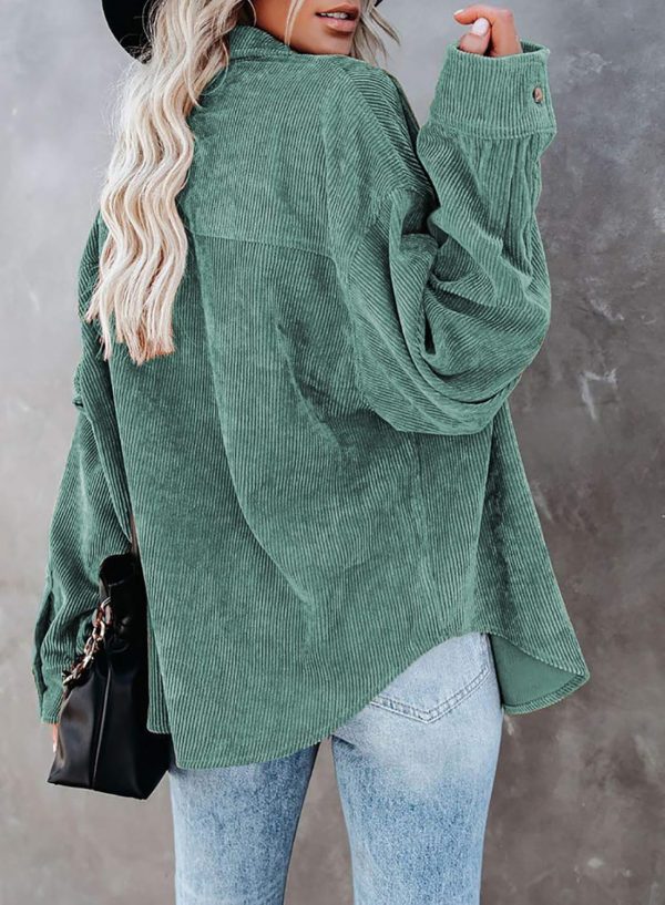 Dokotoo Womens Corduroy Button Down Shirts Boyfriend Long Sleeve Oversized Blouses Tops - Image 57