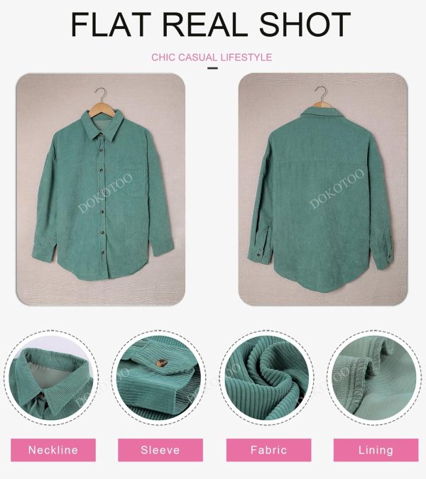 Dokotoo Womens Corduroy Button Down Shirts Boyfriend Long Sleeve Oversized Blouses Tops - Image 59