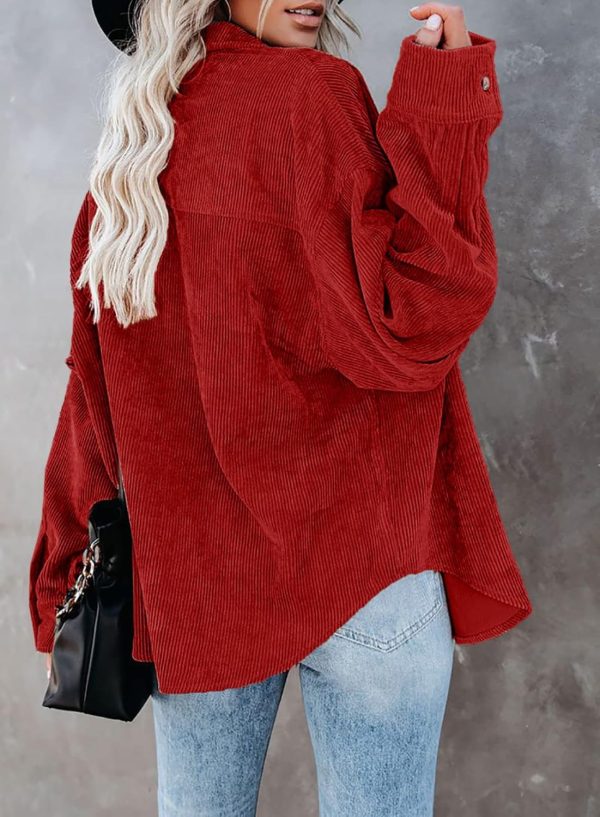 Dokotoo Womens Corduroy Button Down Shirts Boyfriend Long Sleeve Oversized Blouses Tops - Image 62