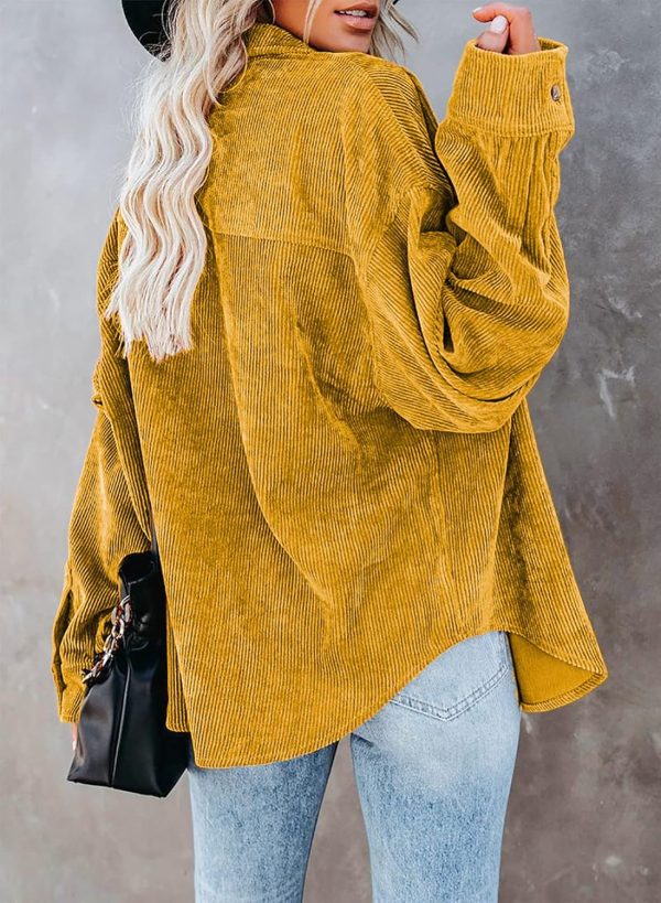 Dokotoo Womens Corduroy Button Down Shirts Boyfriend Long Sleeve Oversized Blouses Tops - Image 83