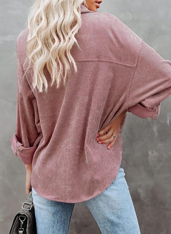 Dokotoo Womens Corduroy Button Down Shirts Boyfriend Long Sleeve Oversized Blouses Tops - Image 88