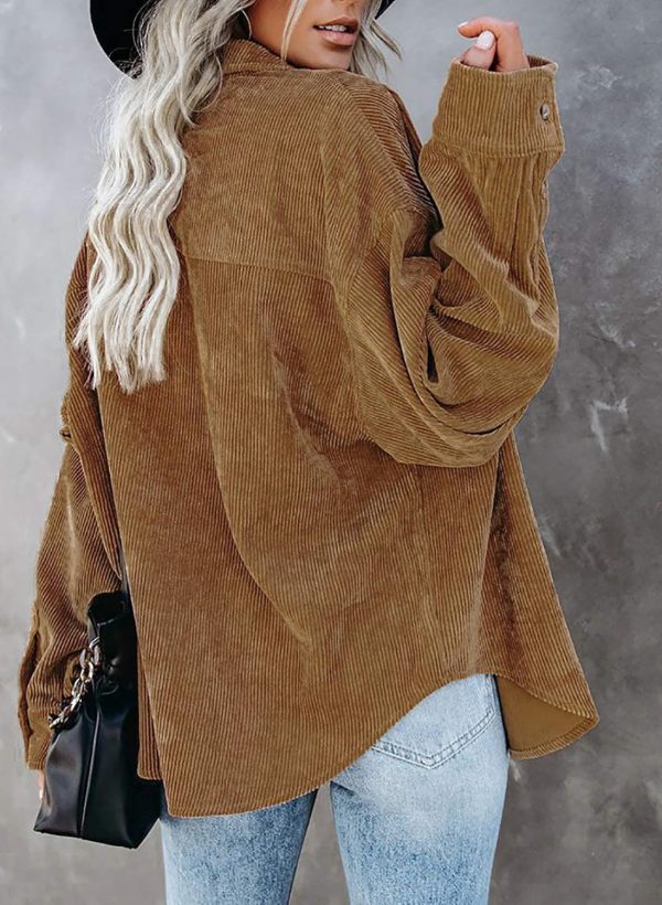 Dokotoo Womens Corduroy Button Down Shirts Boyfriend Long Sleeve Oversized Blouses Tops - Image 96