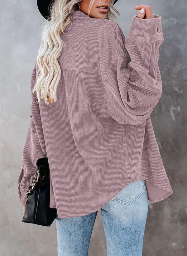 Dokotoo Womens Corduroy Button Down Shirts Boyfriend Long Sleeve Oversized Blouses Tops - Image 101