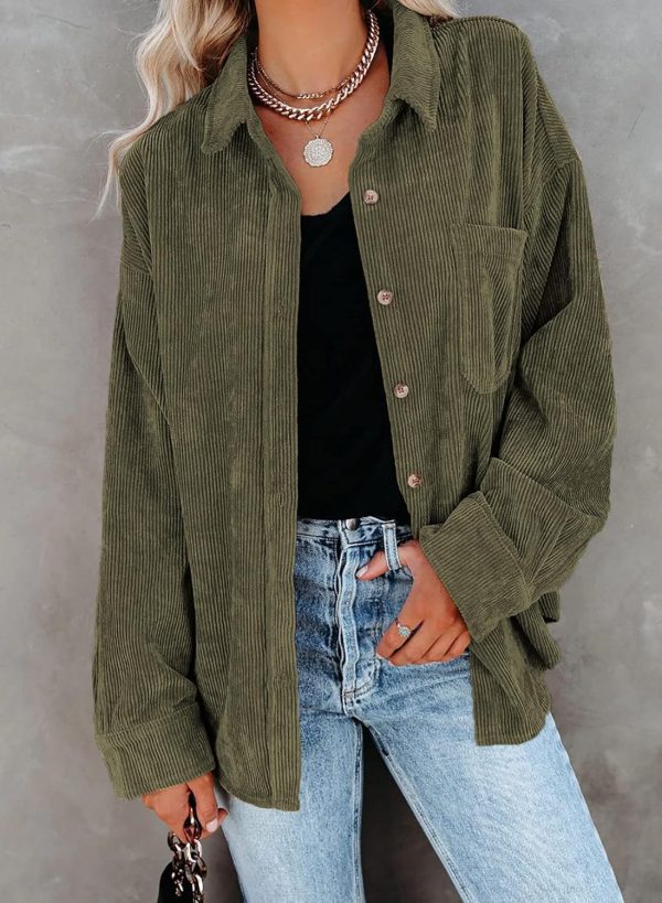 Dokotoo Womens Corduroy Button Down Shirts Boyfriend Long Sleeve Oversized Blouses Tops - Image 105