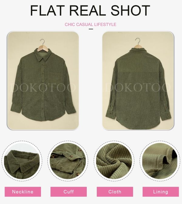 Dokotoo Womens Corduroy Button Down Shirts Boyfriend Long Sleeve Oversized Blouses Tops - Image 107