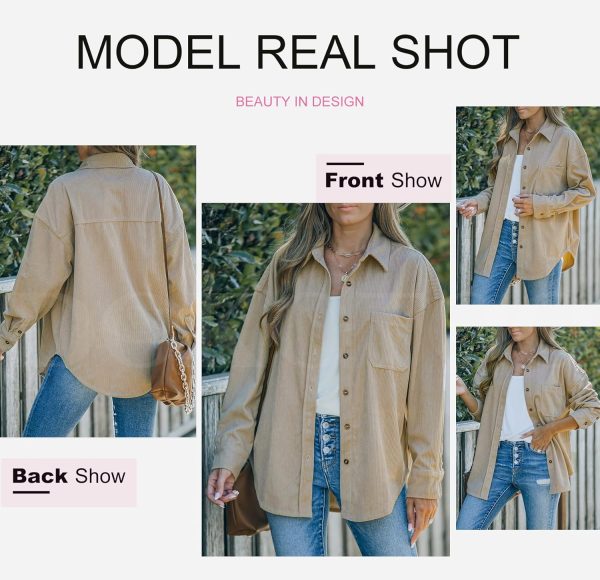 Dokotoo Womens Corduroy Button Down Shirts Boyfriend Long Sleeve Oversized Blouses Tops - Image 110