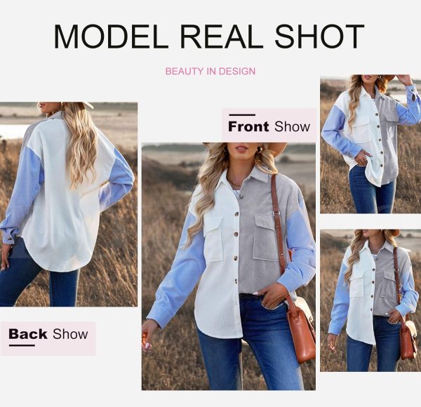 Dokotoo Womens Corduroy Button Down Shirts Boyfriend Long Sleeve Oversized Blouses Tops - Image 115