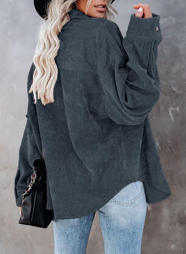 Dokotoo Womens Corduroy Button Down Shirts Boyfriend Long Sleeve Oversized Blouses Tops - Image 119