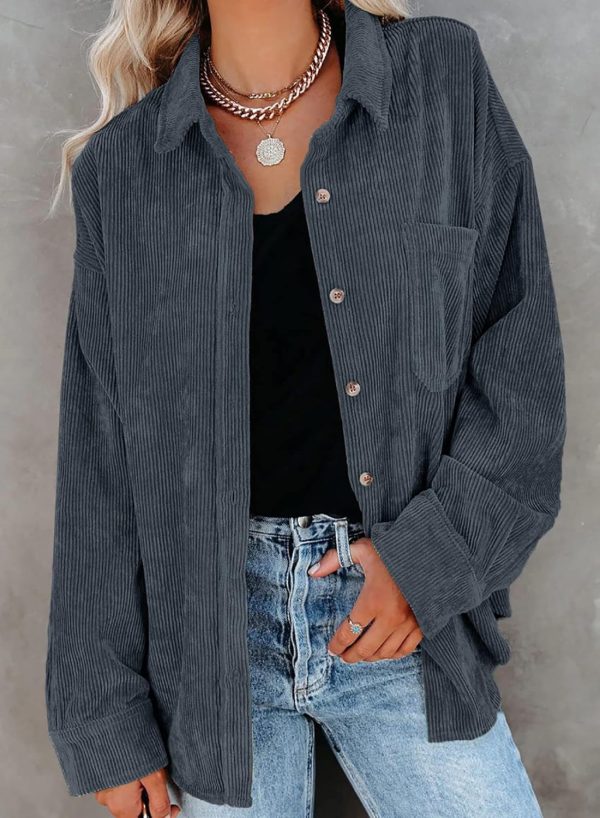 Dokotoo Womens Corduroy Button Down Shirts Boyfriend Long Sleeve Oversized Blouses Tops - Image 120